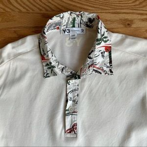 Men’s Y-3 polo shirt with graphic trim collar and cuff.